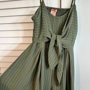 Flying Tomato - Olive Green Pinstripe Tie-Front Jumpsuit - Size L
